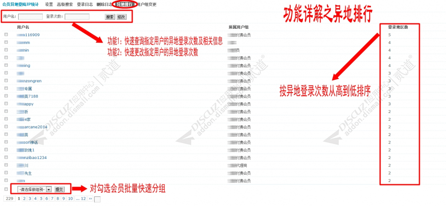 discuz会员异地登陆IP统计截图2