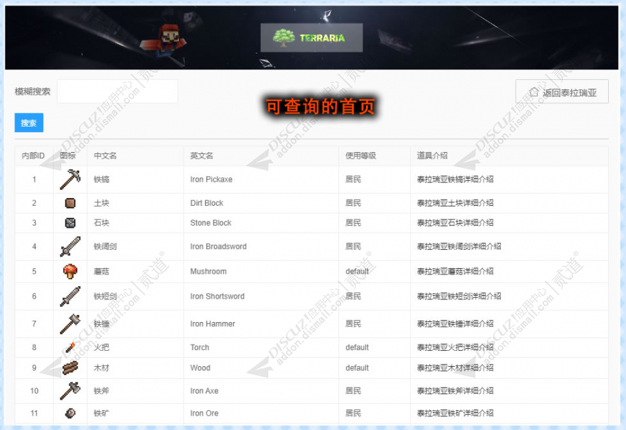 discuz泰拉瑞亚合成表截图1