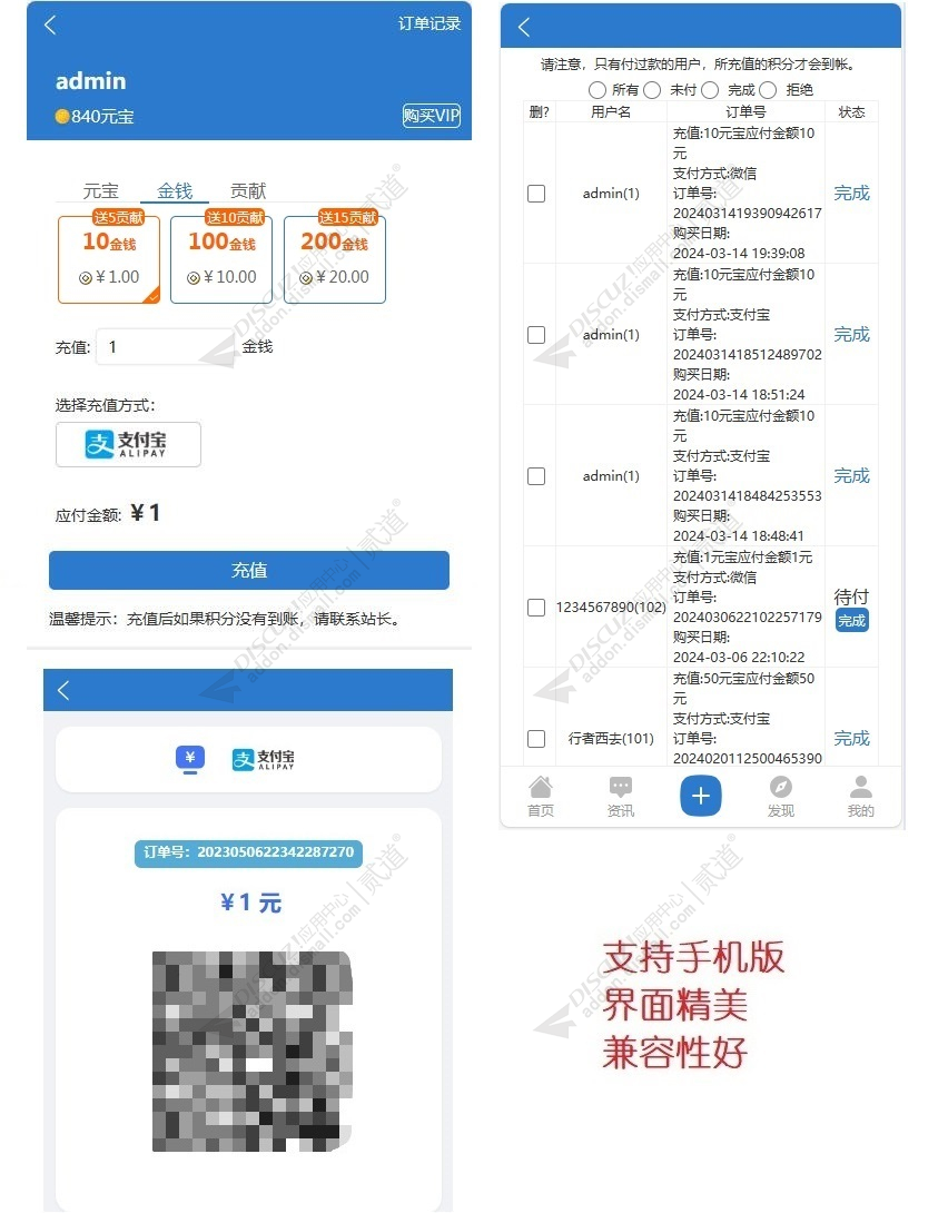 discuz免签约免审积分充值截图1